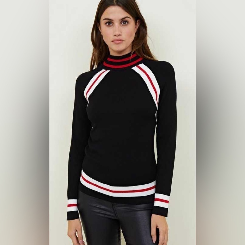 Collegiate colorblock rd blk & wht turtleneck SZ 6 Ivy League quiet luxury
